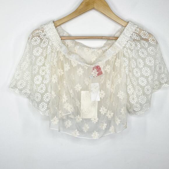 LF Native Rose Cream Woven Short Sleeve Sheer Top Women's Size 8 NWT - Picture 2 of 6